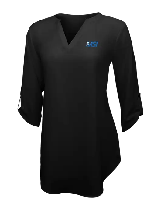 Womens Black 3/4 Sleeve Tunic Blouse w/MSI Icon logo