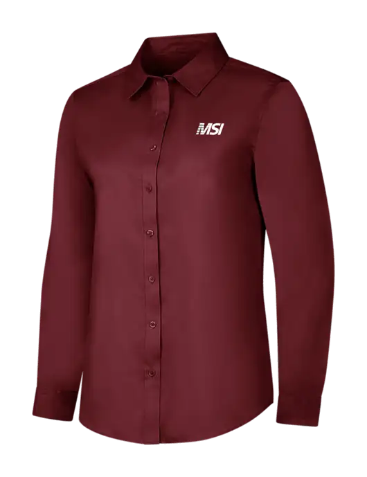 Maroon Womens Long Sleeve Superpro React Twill Shirt w/MSI Icon logo