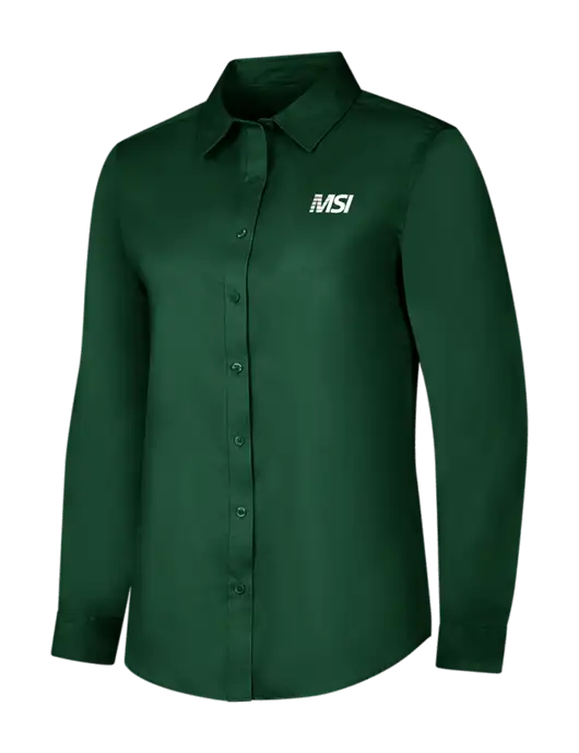 Dark Green Womens Long Sleeve Superpro React Twill Shirt w/MSI Icon logo