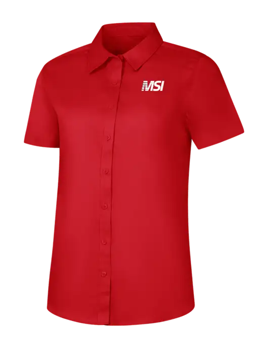 Womens Red Short Sleeve Superpro React Twill Shirt w/MSI Icon logo