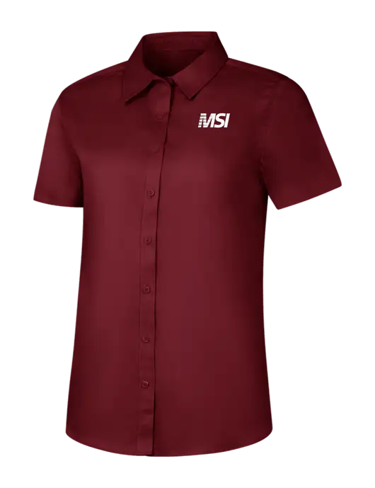 Womens Maroon Short Sleeve Superpro React Twill Shirt w/MSI Icon logo
