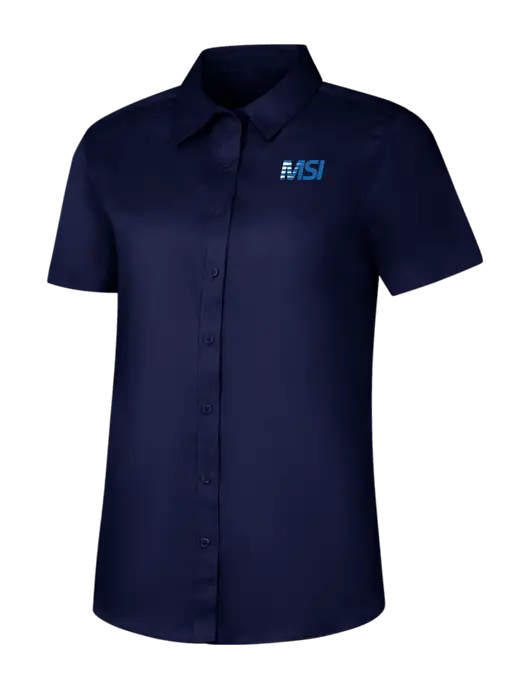Womens Navy Short Sleeve Superpro React Twill Shirt w/MSI Icon logo