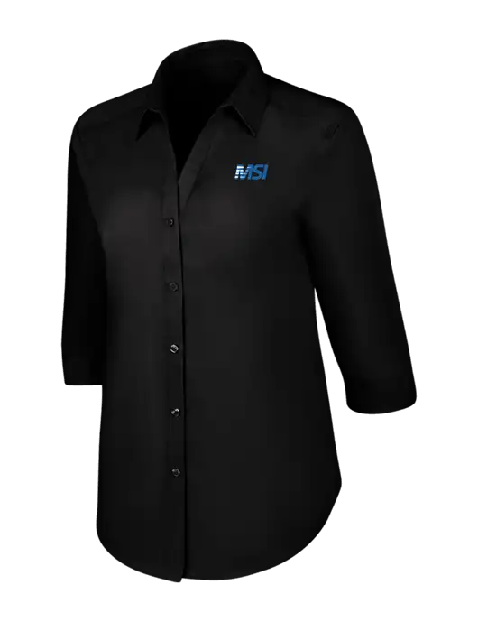 Womens Black 3/4 Sleeve Carefree Poplin Shirt w/MSI Icon logo