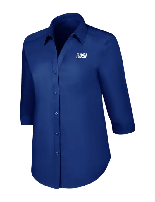 Womens Royal 3/4 Sleeve Carefree Poplin Shirt w/MSI Icon logo
