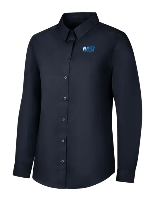 Womens River Blue Navy Long Sleeve Carefree Poplin Shirt w/MSI Icon logo