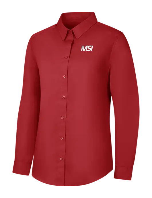 Womens Rich Red  Long Sleeve Carefree Poplin Shirt w/MSI Icon logo