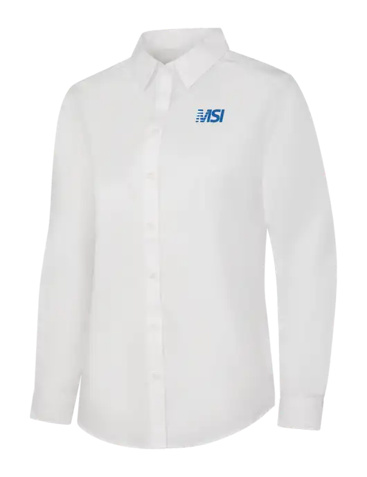 Womens White Long Sleeve Carefree Poplin Shirt w/MSI Icon logo