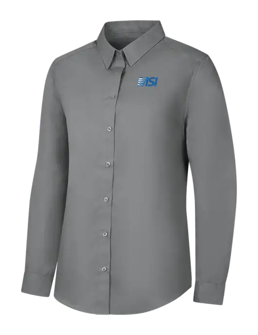 Womens Medium Grey Long Sleeve Carefree Poplin Shirt w/MSI Icon logo