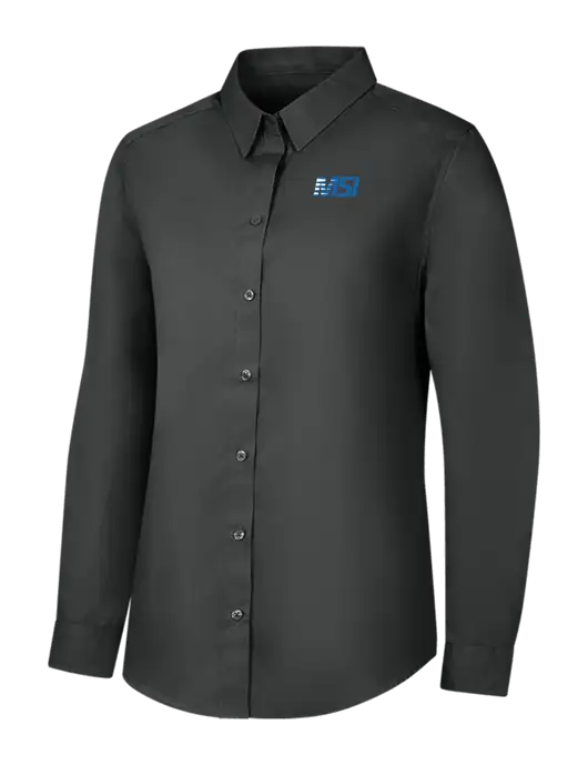 Womens Dark Grey Long Sleeve Carefree Poplin Shirt w/MSI Icon logo