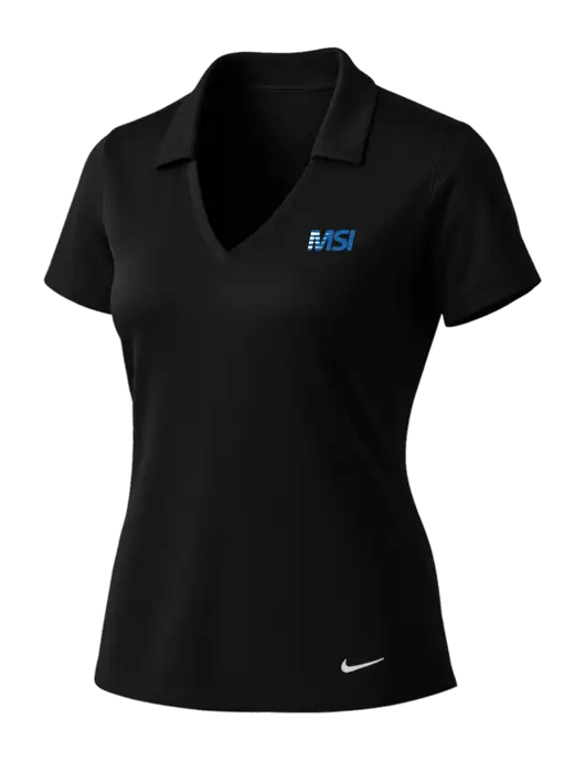 NIKE Black Womens Dri-Fit Vertical Mesh Polo w/MSI Icon logo