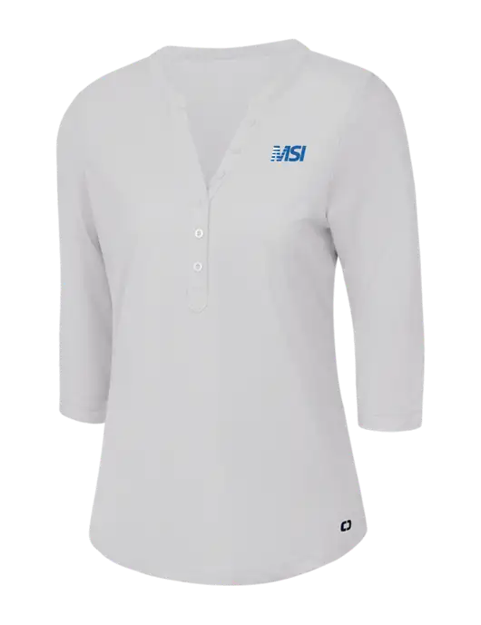 OGIO Bright White Jewel Henley w/MSI Icon logo