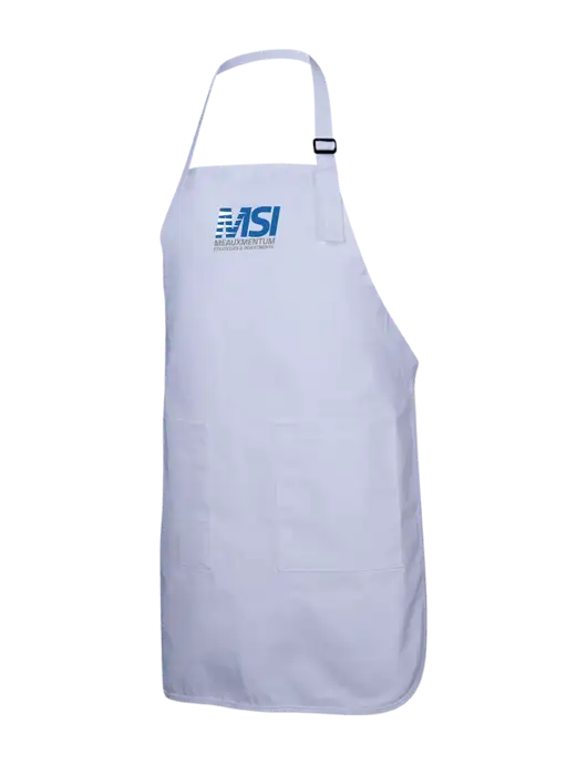 Full-Length White Apron With Pockets w/Meauxmentum Logo