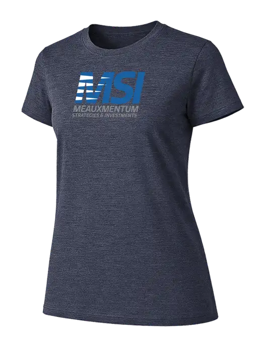 Womens Ring Spun Heather Navy 4.5 oz T-Shirt w/Meauxmentum Logo