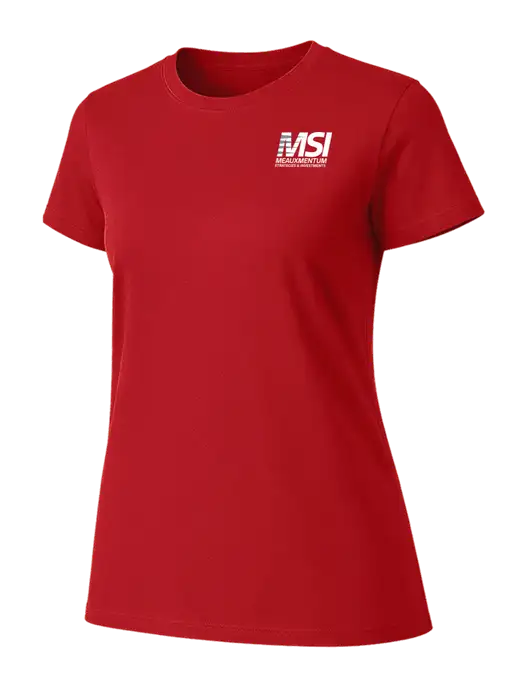 Womens Ring Spun Bright Red 4.5 oz T-Shirt w/Meauxmentum Logo
