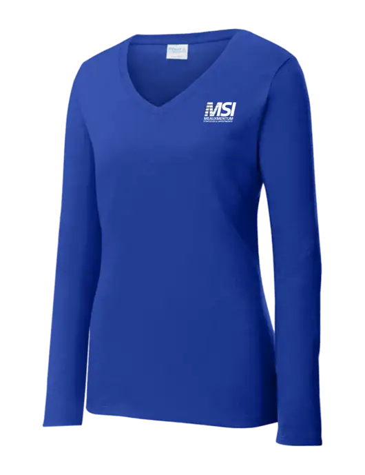 Womens  V-Neck Ring Spun Royal 4.5 oz Long Sleeve T-Shirt w/Meauxmentum Logo