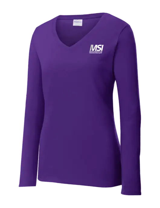 Womens  V-Neck Ring Spun Purple 4.5 oz Long Sleeve T-Shirt w/Meauxmentum Logo