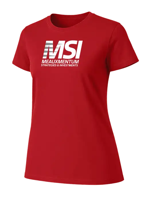 Womens Ring Spun Bright Red 4.5 oz T-Shirt w/Meauxmentum Logo