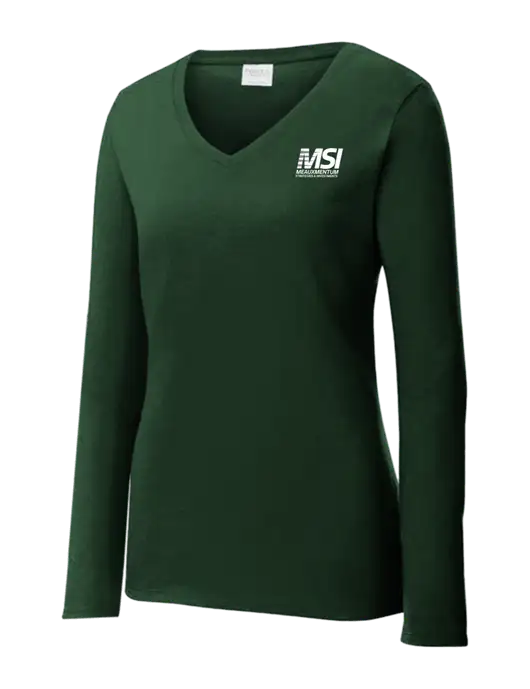 Womens  V-Neck Ring Spun Forest Green 4.5 oz Long Sleeve T-Shirt w/Meauxmentum Logo
