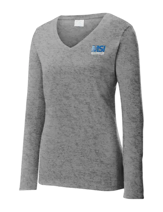 Womens  V-Neck Ring Spun Grey Heather 4.5 oz Long Sleeve T-Shirt w/Meauxmentum Logo