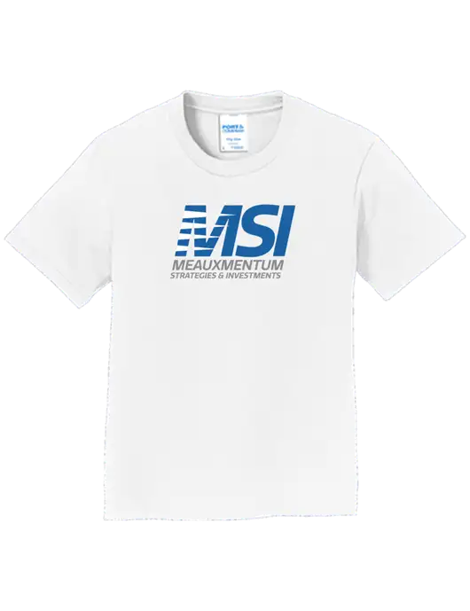 Youth Ring Spun White 4.5 oz T-Shirt w/Meauxmentum Logo