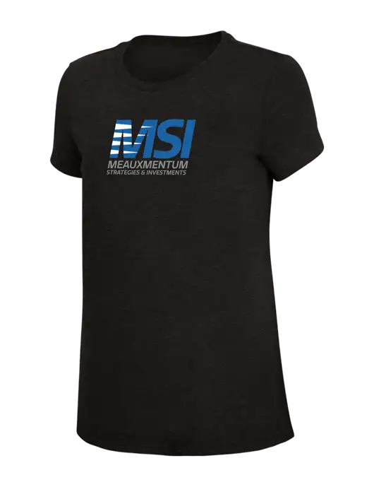 Womens Simply Soft Black 4.5oz Poly/Combed Ring Spun Cotton T-Shirt w/Meauxmentum Logo