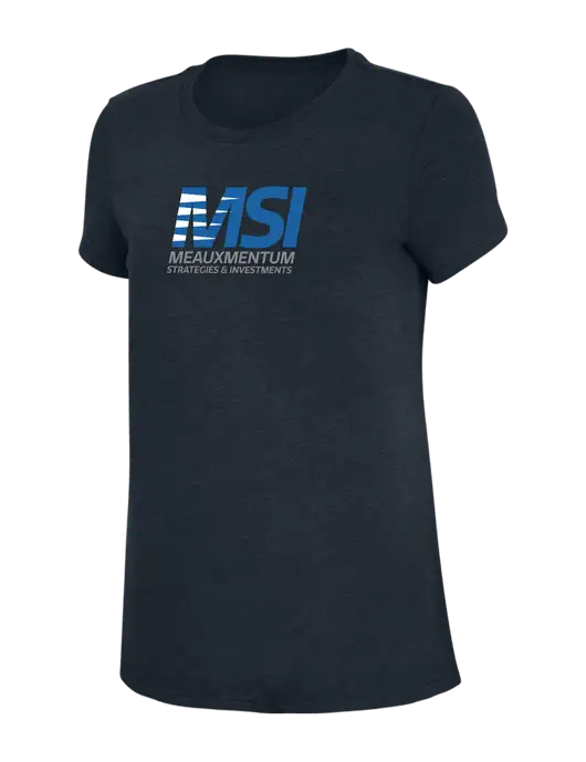 Womens Simply Soft Navy 4.5oz Poly/Combed Ring Spun Cotton T-Shirt w/Meauxmentum Logo