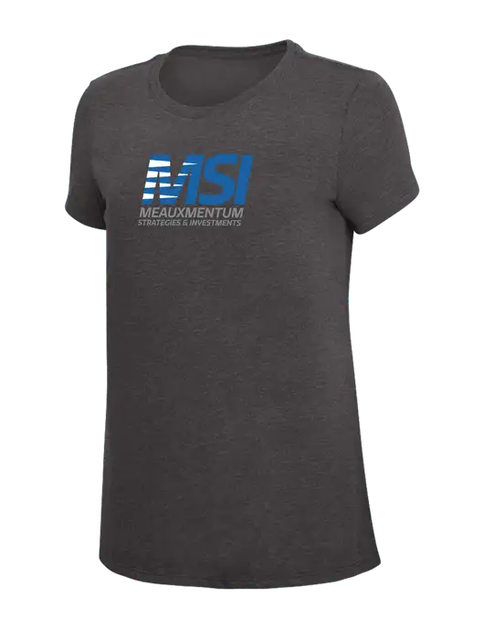 Womens Simply Soft Heather Charcoal 4.5oz  Poly/Combed Ring Spun Cotton T-Shirt w/Meauxmentum Logo