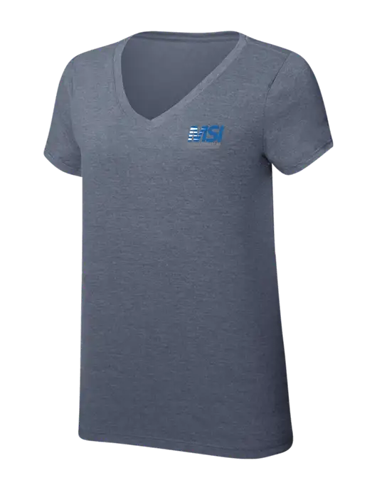 Womens Simply Soft V-Neck Navy Frost 4.5oz  Poly/Combed Ring Spun Cotton T-Shirt w/Meauxmentum Logo