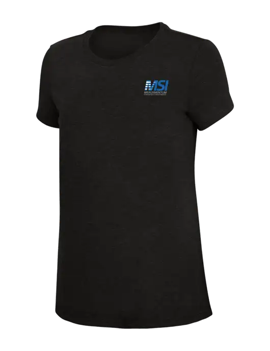 Womens Simply Soft Black 4.5oz Poly/Combed Ring Spun Cotton T-Shirt w/Meauxmentum Logo
