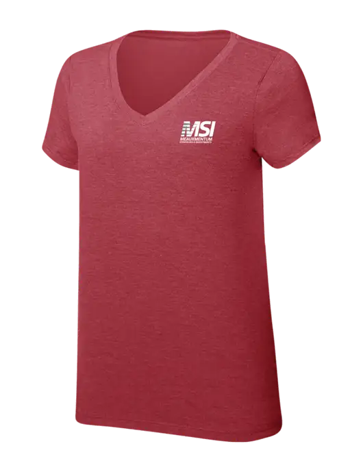 Womens Simply Soft V-Neck Red Frost 4.5oz  Poly/Combed Ring Spun Cotton T-Shirt w/Meauxmentum Logo