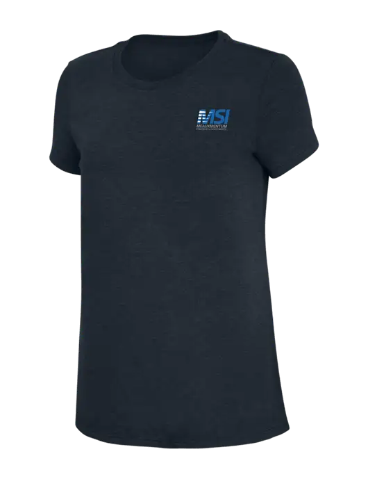 Womens Simply Soft Navy 4.5oz Poly/Combed Ring Spun Cotton T-Shirt w/Meauxmentum Logo
