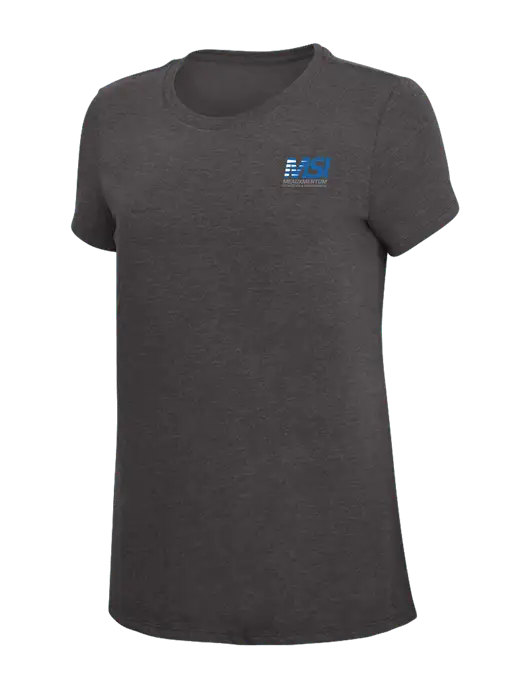 Womens Simply Soft Heather Charcoal 4.5oz  Poly/Combed Ring Spun Cotton T-Shirt w/Meauxmentum Logo