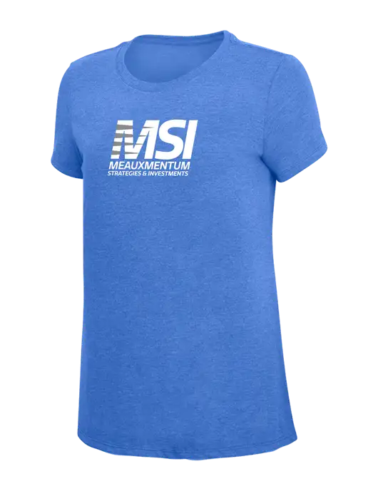 Womens Simply Soft Royal Frost 4.5oz  Poly/Combed Ring Spun Cotton T-Shirt w/Meauxmentum Logo
