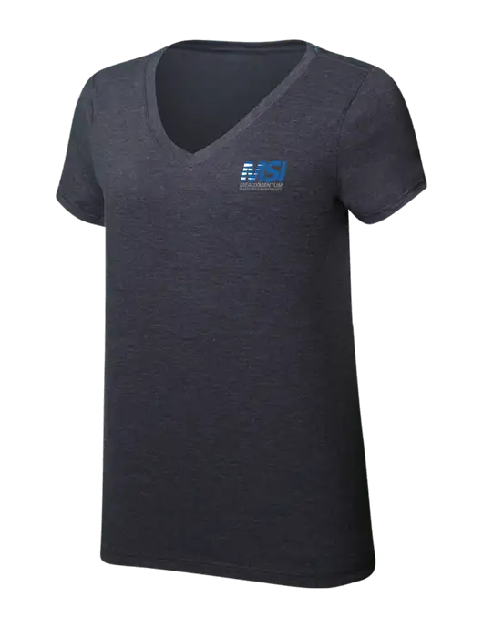Womens Simply Soft V-Neck Heather Charcoal 4.5oz  Poly/Combed Ring Spun Cotton T-Shirt w/Meauxmentum Logo