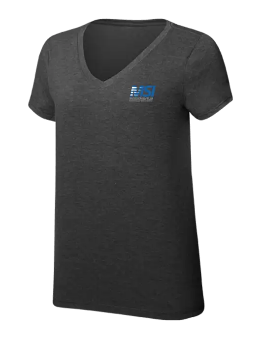 Womens Simply Soft V-Neck Black Frost 4.5oz  Poly/Combed Ring Spun Cotton T-Shirt w/Meauxmentum Logo