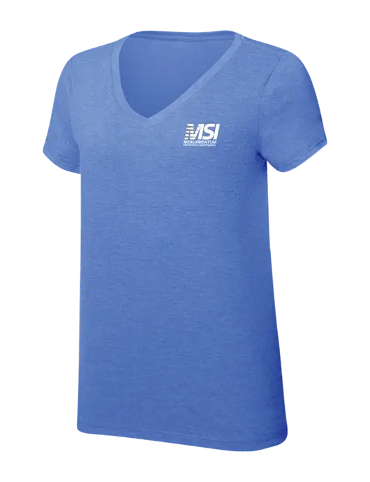 Womens Simply Soft V-Neck Royal Frost 4.5oz  Poly/Combed Ring Spun Cotton T-Shirt w/Meauxmentum Logo