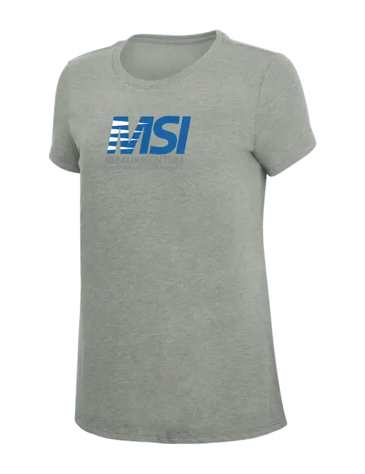 Womens Simply Soft Grey Frost 4.5oz  Poly/Combed Ring Spun Cotton T-Shirt w/Meauxmentum Logo