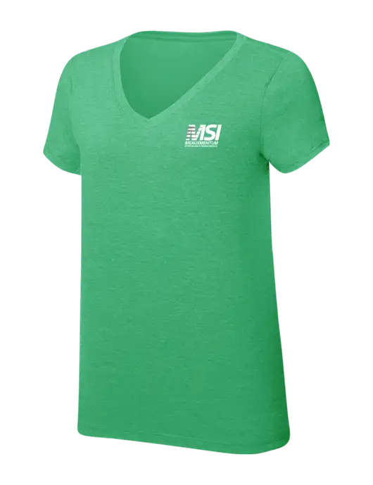 Womens Simply Soft V-Neck Green Frost 4.5oz  Poly/Combed Ring Spun Cotton T-Shirt w/Meauxmentum Logo