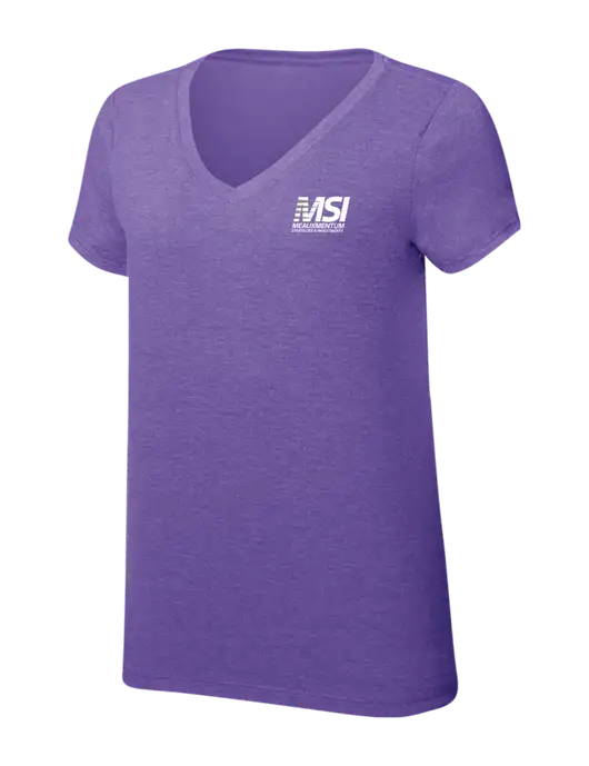 Womens Simply Soft V-Neck Purple Frost 4.5oz  Poly/Combed Ring Spun Cotton T-Shirt w/Meauxmentum Logo