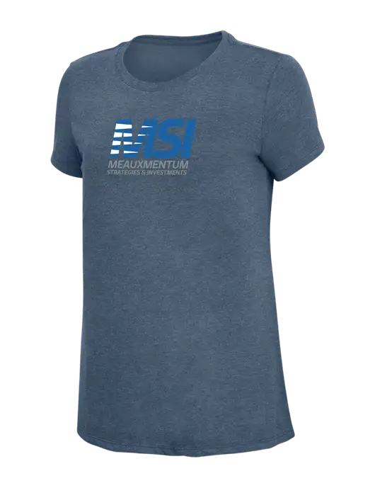 Womens Simply Soft Navy Frost 4.5oz  Poly/Combed Ring Spun Cotton T-Shirt w/Meauxmentum Logo