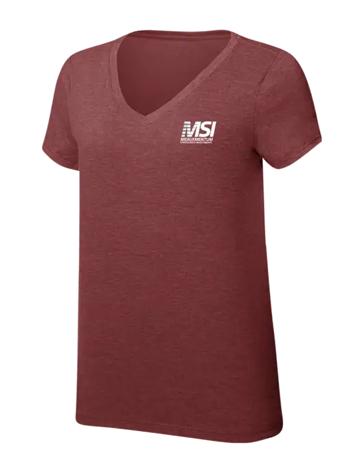 Womens Simply Soft V-Neck Maroon Frost 4.5oz  Poly/Combed Ring Spun Cotton T-Shirt w/Meauxmentum Logo