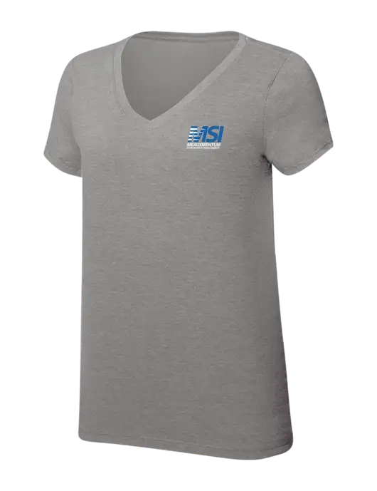 Womens Simply Soft V-Neck Grey Frost 4.5oz  Poly/Combed Ring Spun Cotton T-Shirt w/Meauxmentum Logo