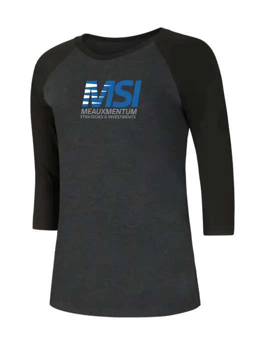 Womens Simply Soft 3/4 Sleeve Black/Black Frost Ring Spun Cotton T-Shirt w/Meauxmentum Logo