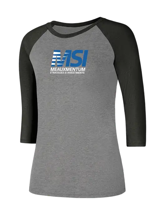 Womens Simply Soft 3/4 Sleeve Black Frost/Grey Frost Ring Spun Cotton T-Shirt w/Meauxmentum Logo