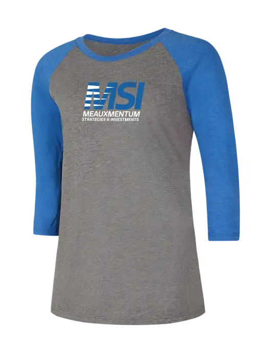 Womens Simply Soft 3/4 Sleeve Royal Frost/Grey Ring Spun Cotton T-Shirt w/Meauxmentum Logo