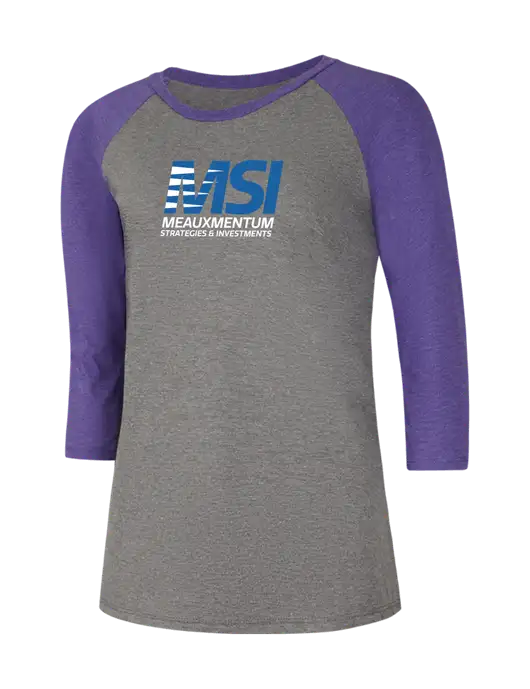 Womens Simply Soft 3/4 Sleeve Purple Frost/Grey Frost Ring Spun Cotton T-Shirt w/Meauxmentum Logo