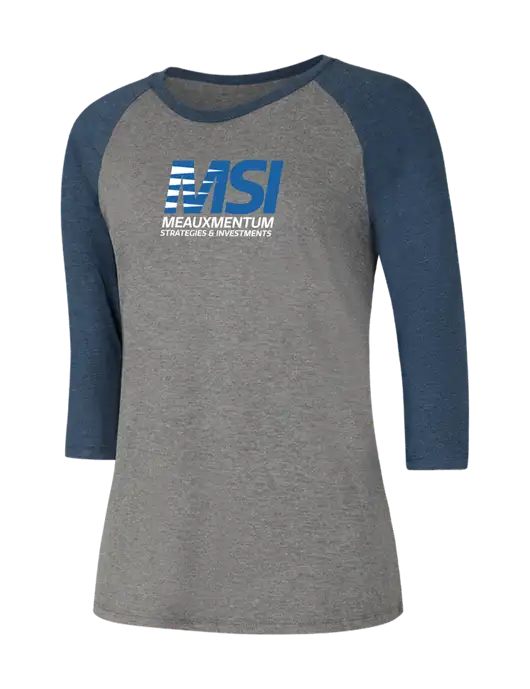 Womens Simply Soft 3/4 Sleeve Navy Frost/Grey Frost Ring Spun Cotton T-Shirt w/Meauxmentum Logo