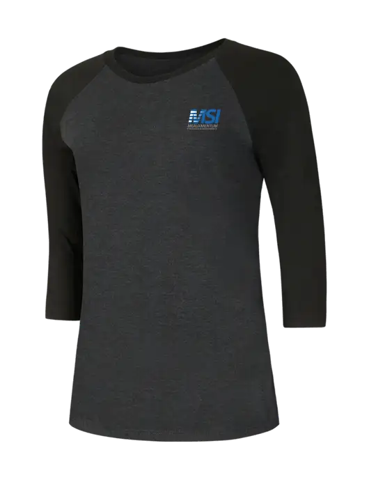 Womens Simply Soft 3/4 Sleeve Black/Black Frost Ring Spun Cotton T-Shirt w/Meauxmentum Logo