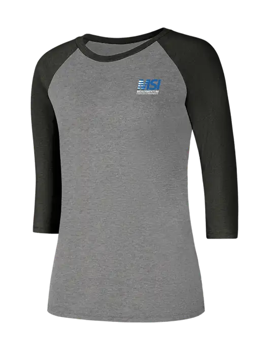 Womens Simply Soft 3/4 Sleeve Black Frost/Grey Frost Ring Spun Cotton T-Shirt w/Meauxmentum Logo