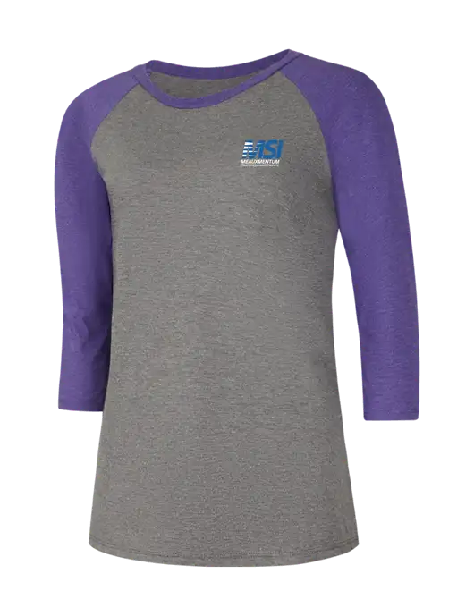 Womens Simply Soft 3/4 Sleeve Purple Frost/Grey Frost Ring Spun Cotton T-Shirt w/Meauxmentum Logo